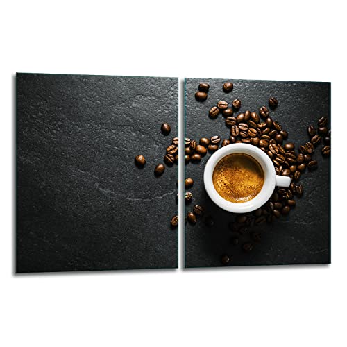 TMK | Herdabdeckplatten ceranfeld 2 Teilig 40x52 cm | Ceranfeldabdeckung Küche Elektroherd Induktion | Herdschutz Spritzschutz | Glasplatte Schneidebrett | Schiefer Kaffee von TMK ArtDeko