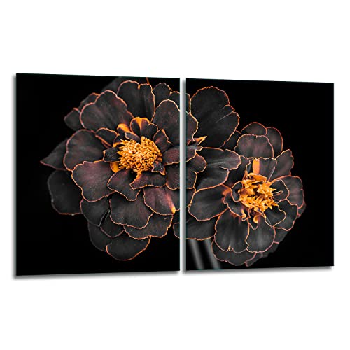 TMK | Herdabdeckplatten ceranfeld 2 Teilig 40x52 cm | Ceranfeldabdeckung Küche Elektroherd Induktion | Herdschutz Spritzschutz | Glasplatte Schneidebrett | Schwarz Blume von TMK ArtDeko