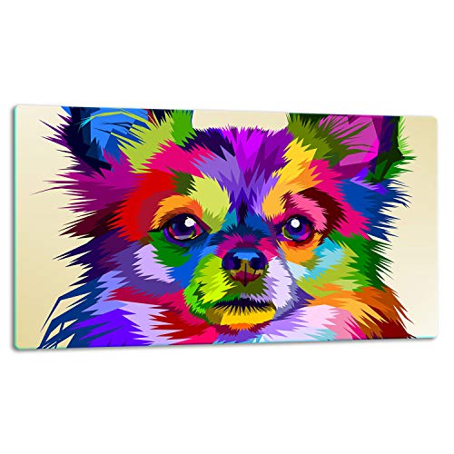 TMK | Glasschneidebrett, Herdabdeckplatte ceranfeld 1-telig, Glasschneideplatte, Spritzschutz, Universal Glasplate, 52x30 cm, motiv farben Hund von TMK