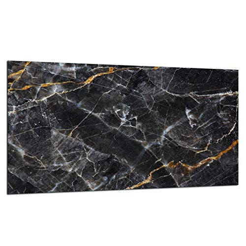 TMK | Herdabdeckplatte 90x52 cm Glas Ceranfeldabdeckung Induktion Herdschutz Spritzschutz Glasplatte Deko Schneidebrett, schwarz Marmor von TMK ArtDeko