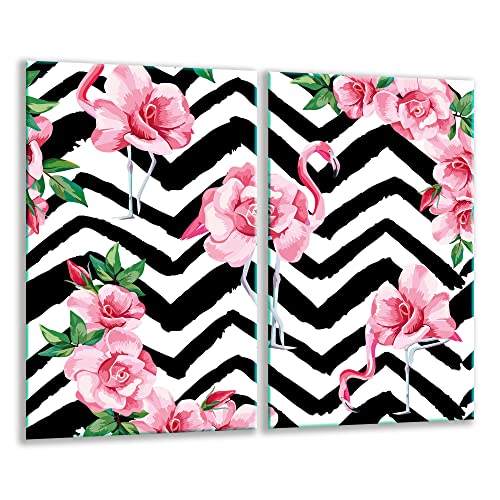 TMK | Herdabdeckplatten 2 Teilig 2x30x52 cm Ceranfeldabdeckung Küche Elektroherd Induktion Herdschutz Spritzschutz Glasplatte Schneidebrett | Flamingo von TMK ArtDeko