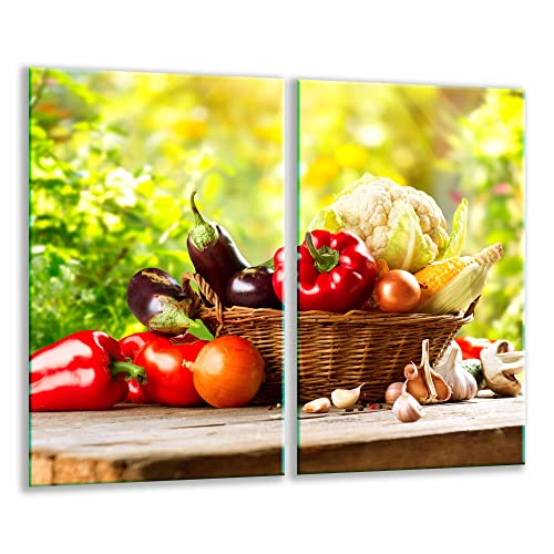 TMK | Herdabdeckplatten 2 Teilig 2x30x52 cm Ceranfeldabdeckung Küche Elektroherd Induktion Herdschutz Spritzschutz Glasplatte Schneidebrett | Gemüse von TMK ArtDeko