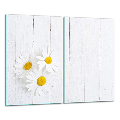 TMK | Herdabdeckplatten 2 Teilig 2x30x52 cm Ceranfeldabdeckung Küche Elektroherd Induktion Herdschutz Spritzschutz Glasplatte Schneidebrett Holz Weiss von TMK ArtDeko