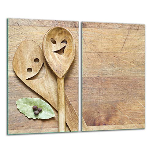 TMK | Herdabdeckplatten 2 Teilig 2x30x52 cm Ceranfeldabdeckung Küche Elektroherd Induktion Herdschutz Spritzschutz Glasplatte Schneidebrett Holz von TMK ArtDeko