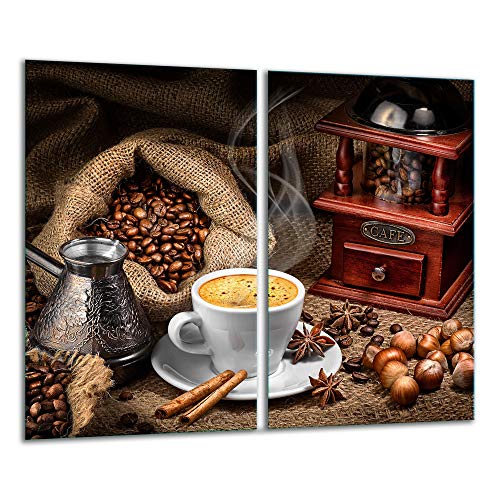 TMK | Herdabdeckplatten 2 Teilig 2x30x52 cm Ceranfeldabdeckung Küche Elektroherd Induktion Herdschutz Spritzschutz Glasplatte Schneidebrett Kaffee von TMK ArtDeko