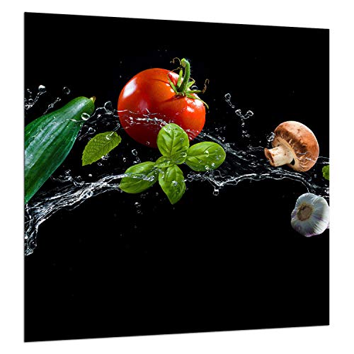 TMK I Küchenrückwand Spritzschutz aus gehärtetem Glas 60x65 cm - Dekoglas mit selbstklebendem Klebeband - Glasrückwand Küche, Schwarz Gemüse von TMK
