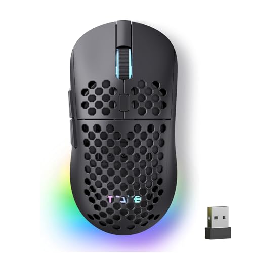 TMKB Falcon M1 Kabellose Gaming Maus - 24000 DPI, 180h Akkulaufzeit, 90g Ultra-Leicht, 6 Programmierbare Tasten, RGB-Beleuchtung, 2.4G/BT5.2/USB-C für PC/Mac/Laptop - Matt-Schwarz von TMKB Technology Mechanical KeyBoard
