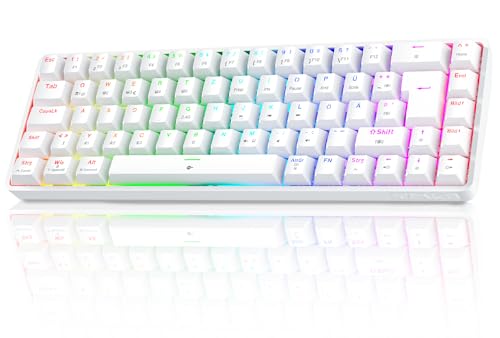 TMKB T68 Gaming Tastatur,60% Kabellos Mechanische RGB Tastatur mit Bluetooth/2.4G/Typ-C,Compact 68 Tasten Anti-Ghosting,Deutsches QWERTZ Layout,Blue Clicky Switch,weiße von TMKB Technology Mechanical KeyBoard