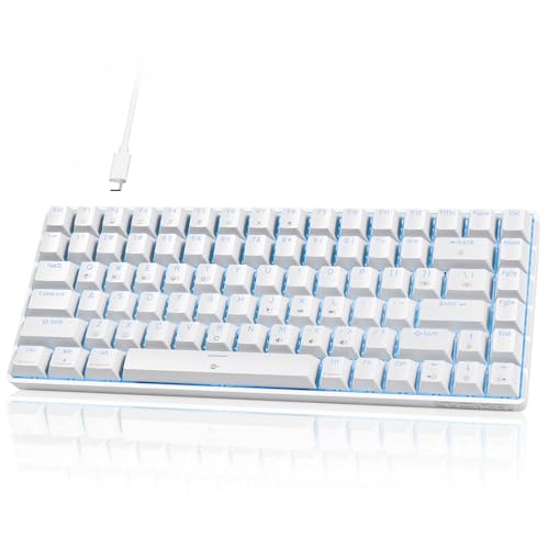 TMKB T84SE Gaming Tastatur, QWERTY US Layout, 84 Tasten Mechanische Tastatur mit Blaue LED, N-Key Rollover Red Switch Keyboard für PC Windows/Mac OS, Weiß von TMKB Technology Mechanical KeyBoard