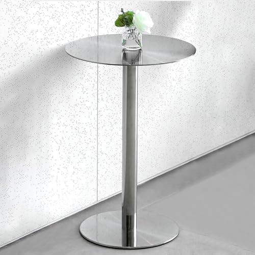 Stehtisch aus Edelstahl, runder Kneipentisch in Thekenhöhe, hoher Küchen-Esstisch, Bistrotisch aus Metall für kleine Räume, Stabiler Rahmen, Höhe 75 cm von TMKDNNKG