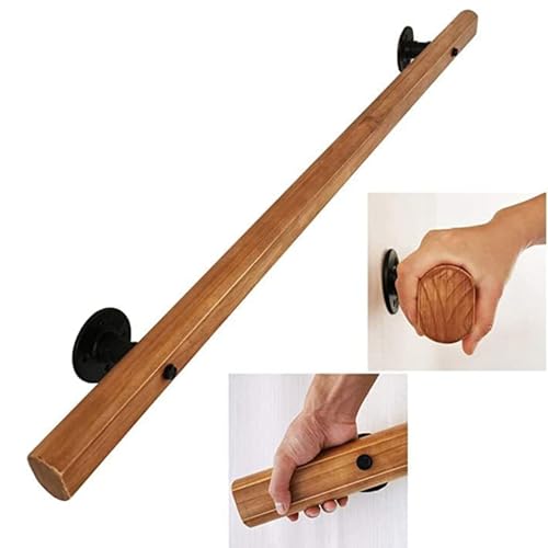 TMKDNNKG 50–120 cm Holzhandlauf, Treppenhandläufe zur Wandmontage, rutschfestes Handgeländer für Bars, Lofts, Kindergärten, Leitplanke mit 2 Stützen, Industrielles Handgeländer (Größe: 80 cm) von TMKDNNKG