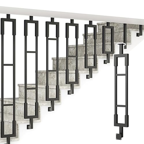 TMKDNNKG Balustersäulen für Ebene oder geneigte Treppen, Schwarze industrielle Eisenrohr-Treppenbaluster in L-Form, Treppenhandlauf-Haltegriff mit Fallschutz (105 cm) von TMKDNNKG