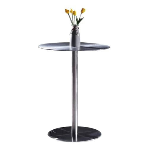 TMKDNNKG Bistrotisch, runder Cocktailbartisch mit Metallfuß, hoher Bistro-Kneipentisch, Frühstücksbartische aus Edelstahl, Küchentisch, Φ23,6 kleine Beistelltische von TMKDNNKG