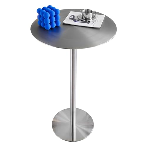 TMKDNNKG Hoher Stehtisch, Bistrotisch, Stehtisch, runder Cocktailtisch aus Edelstahl, Kleiner Beistelltisch, Endtisch für Wohnzimmer, Küche, Schlafzimmer, hoher Pub-Bistrotisch, Kaffee-Esstisch von TMKDNNKG