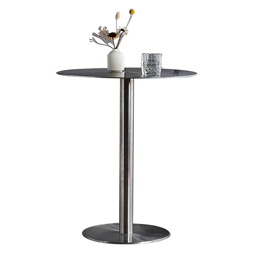 TMKDNNKG Hoher Stehtisch, Bistrotisch, moderner Stehtisch mit Metallfuß, hoher Bistrotisch aus Edelstahl, runde Thekentische für Küche, Café, Esszimmer, Wohnzimmer, Terrasse, einfache Montage von TMKDNNKG