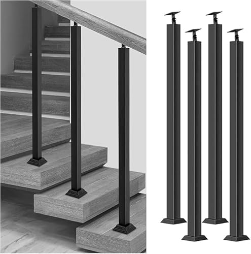 TMKDNNKG Quadratische Treppengeländerpfosten, Metallhandlauf 270° verstellbar, Handlauf mit Halterung, Eisengeländerpfosten für Deckbalkondekor-Treppengeländer, 4 Stück (Größe: 75 cm) von TMKDNNKG