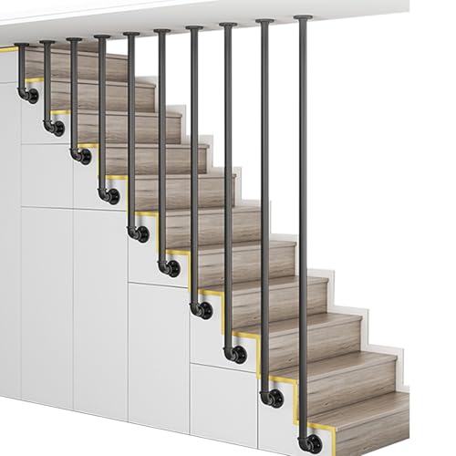 TMKDNNKG Schwarzes Schmiedeeisengeländer - seitlich montierte Treppenbalusterpfosten, Treppenhandlauf-Balustraden-Übergangsgeländer für Dachboden-Hausdecks-Gartenterrassen (110 cm) von TMKDNNKG