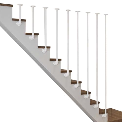 TMKDNNKG Treppengeländer L-förmige Balustersäulen, seitlich montiertes Treppengeländer, weißer schmiedeeiserner Geländerpfosten für Dachboden-, Haus- und Terrassenterrassen (95 cm) von TMKDNNKG