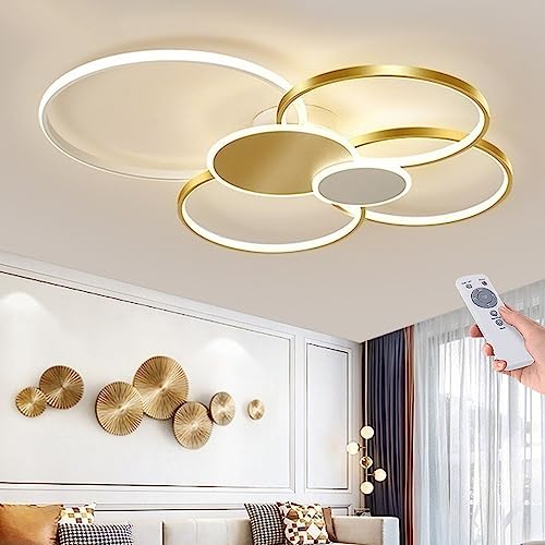 LED Deckenlampe Dimmbar Modern Deckenleuchte Wohnzimmer Deckenlicht Mit Fernbedienung Acryl Lampenschirm Einstellbar Lichtfarbe/Helligkeit Schlafzimmerlampe Restaurant Beleuchtung ( Color : Gold , Grö von TMKOO