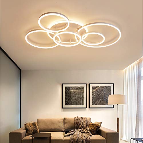 LED Deckenleuchte Dimmbar Wohnzimmer Deckenlampe Creative Pendelleuchte Mit Fernbedienung Dimmbarer Deckenstrahler Round 6 Circle 86W Schlafzimmer Acryl Aluminium Wohnzimmer Leuchte ( Color : Weiß ) von TMKOO