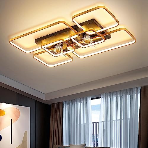LED Fan Deckenventilator Mit Lampe Fan Deckenlampe Dimmbar 128W Ventilator-Deckenleuchte Neuer Doppelventilator Design Modern Esstisch Wohnzimmer Schlafzimmer Fan Beleuchtung,Mit Fernbedienung ( Color von TMKOO