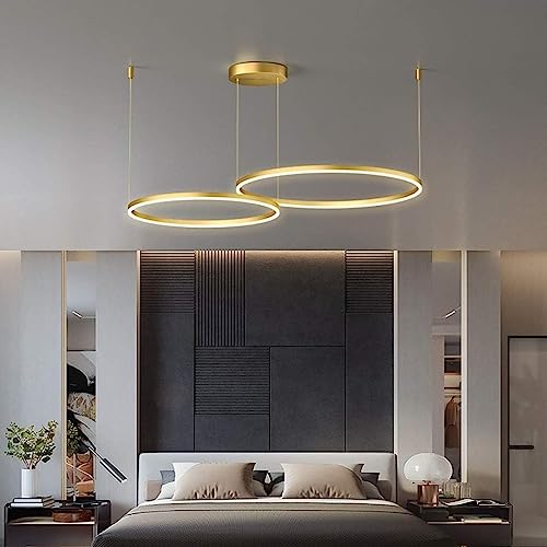 LED Hängelleuchte Wohnzimmerlampe Hängelampe Esstisch Pendelleuchte Dimmbar Mit Fernbedienung Pendellampe Moderne Aluminium Runde Acryl Beleuchtung Kronleuchter ( Color : Gold , Größe : 2laps 40+60cm von TMKOO