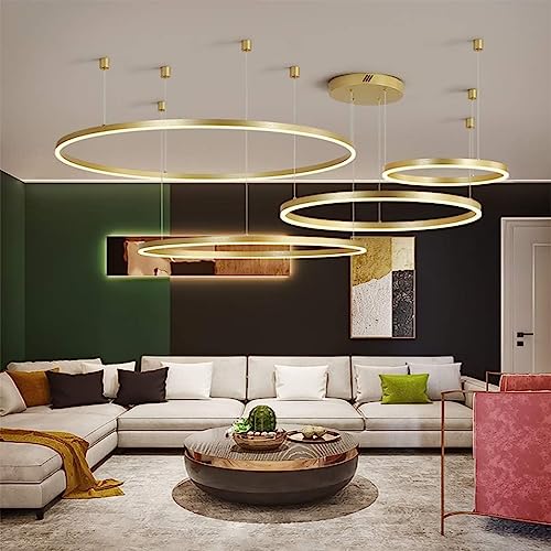 LED Hängelleuchte Wohnzimmerlampe Hängelampe Esstisch Pendelleuchte Dimmbar Mit Fernbedienung Pendellampe Moderne Aluminium Runde Acryl Beleuchtung Kronleuchter ( Color : Gold , Größe : 4laps 40+60+80 von TMKOO