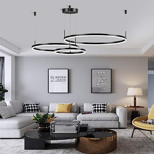 LED Hängelleuchte Wohnzimmerlampe Hängelampe Esstisch Pendelleuchte Dimmbar Mit Fernbedienung Pendellampe Moderne Aluminium Runde Acryl Beleuchtung Kronleuchter ( Color : Schwarz , Größe : 3laps 30+50 von TMKOO