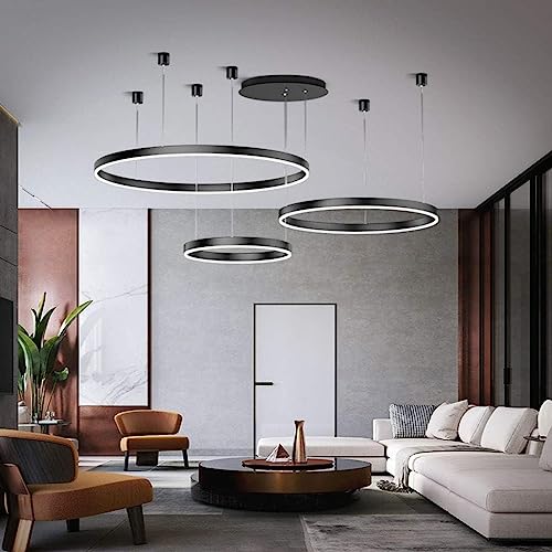 LED Hängelleuchte Wohnzimmerlampe Hängelampe Esstisch Pendelleuchte Dimmbar Mit Fernbedienung Pendellampe Moderne Aluminium Runde Acryl Beleuchtung Kronleuchter ( Color : Schwarz , Größe : 3laps 40+60 von TMKOO