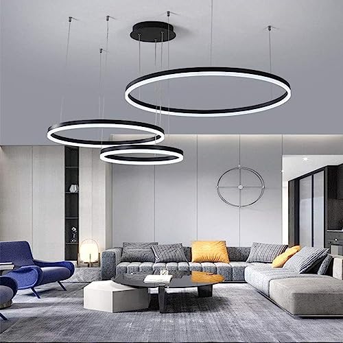 LED Hängelleuchte Wohnzimmerlampe Hängelampe Esstisch Pendelleuchte Dimmbar Mit Fernbedienung Pendellampe Moderne Aluminium Runde Acryl Beleuchtung Kronleuchter ( Color : Schwarz , Größe : 3laps 60+80 von TMKOO