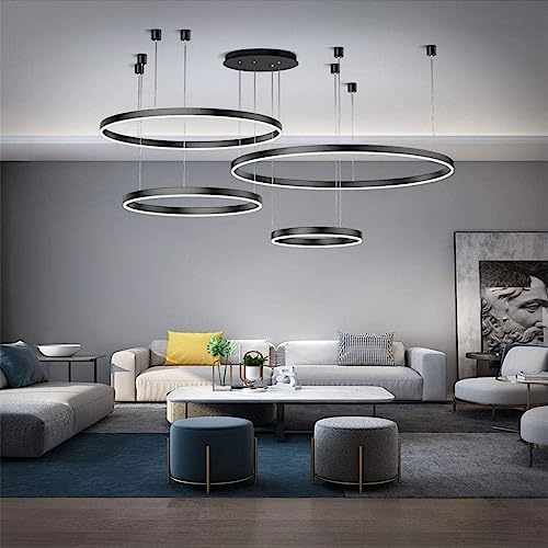 LED Hängelleuchte Wohnzimmerlampe Hängelampe Esstisch Pendelleuchte Dimmbar Mit Fernbedienung Pendellampe Moderne Aluminium Runde Acryl Beleuchtung Kronleuchter ( Color : Schwarz , Größe : 4laps 40+60 von TMKOO