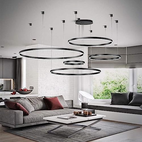 LED Hängelleuchte Wohnzimmerlampe Hängelampe Esstisch Pendelleuchte Dimmbar Mit Fernbedienung Pendellampe Moderne Aluminium Runde Acryl Beleuchtung Kronleuchter ( Color : Schwarz , Größe : 5laps 20+40 von TMKOO