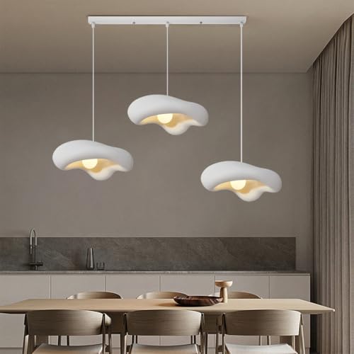TMKOO 3-Bulb Kreative Wabi-Sabi Pendelleuchte In Wolkenform E27 Kronleuchter Weiß Unregelmäßiges Design Verstellbare Hängelampe Inselbeleuchtung Moderne Innendekoration(B,3 * 30CM) von TMKOO