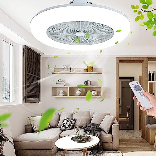 TMKOO Deckenventilator mit Beleuchtung 80W LED Dimmbar Deckenlampe mit Ventilator und Fernbedienung Ultra-Leise Deckenleuchte, Weiß Runde Leise Deckenventilator mit Lampe für Schlafzimmer Wohnzimmer von TMKOO