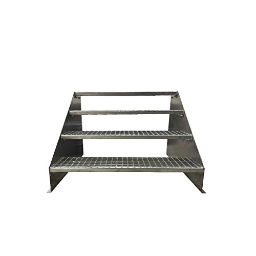 Freistehende Standtreppe Stahltreppe 4 Stufen/Breite 60cm Höhe 84cm Verzinkt/Stabile Industrietreppe für den Außenbereich von TMM