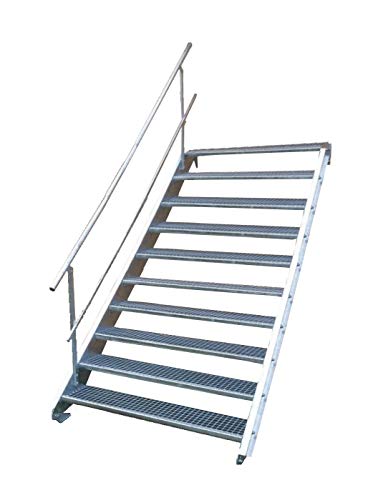 Stahltreppe Industrietreppe Aussentreppe Treppe 10 Stufen-Breite 70cm Variable Geschosshöhe 150-200cm mit einseitigem Geländer von TMM