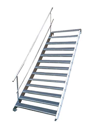 Stahltreppe Industrietreppe Aussentreppe Treppe 13 Stufen-Breite 70cm Variable Geschosshöhe 195-260cm mit einseitigem Geländer von TMM