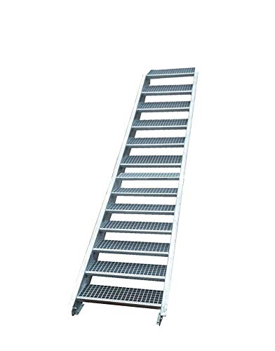 Stahltreppe Industrietreppe Aussentreppe Treppe 13 Stufen-Stufenbreite 100cm /Geschosshöhe variabel 195-260cm verzinkt Gitterrosttreppenstufen Tiefe 24cm von TMM