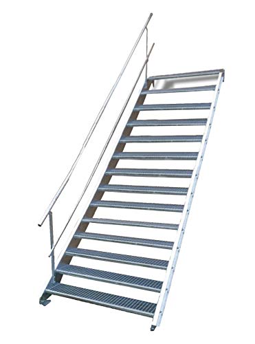 Stahltreppe Industrietreppe Aussentreppe Treppe 14 Stufen-Breite 100cm Variable Geschosshöhe 210-280cm mit einseitigem Geländer von TMM