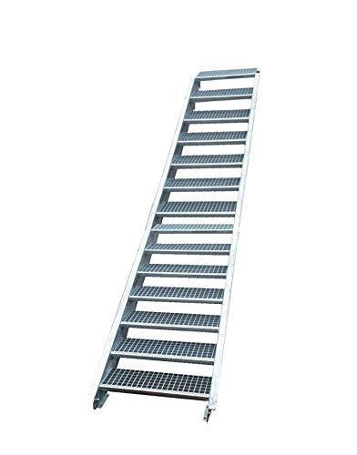 Stahltreppe Industrietreppe Aussentreppe Treppe 14 Stufen-Stufenbreite 80cm /Geschosshöhe variabel 210-280cm verzinkt Gitterrosttreppenstufen Tiefe 24cm von TMM