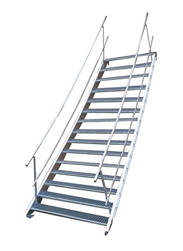 Stahltreppe Industrietreppe Aussentreppe Treppe 15 Stufen-Breite 80cm Variable Geschosshöhe 250-320cm vezinkt mit beidseitigem Geländer von TMM