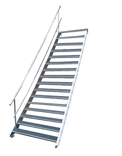 Stahltreppe Industrietreppe Aussentreppe Treppe 16 Stufen-Breite 100cm Variable Geschosshöhe 274-340cm mit einseitigem Geländer von TMM