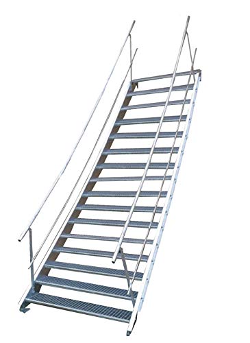 Stahltreppe Industrietreppe Aussentreppe Treppe 16 Stufen-Breite 80cm Variable Geschosshöhe 274-340cm vezinkt mit beidseitigem Geländer von TMM