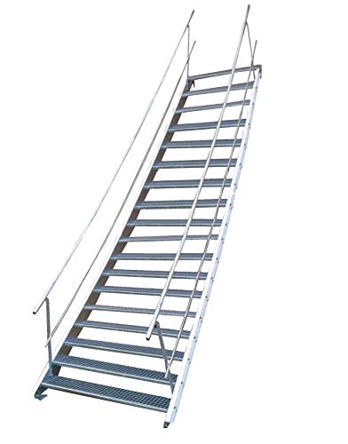 Stahltreppe Industrietreppe Aussentreppe Treppe 18 Stufen-Breite 60cm Variable Geschosshöhe 299-360cm vezinkt mit beidseitigem Geländer von TMM