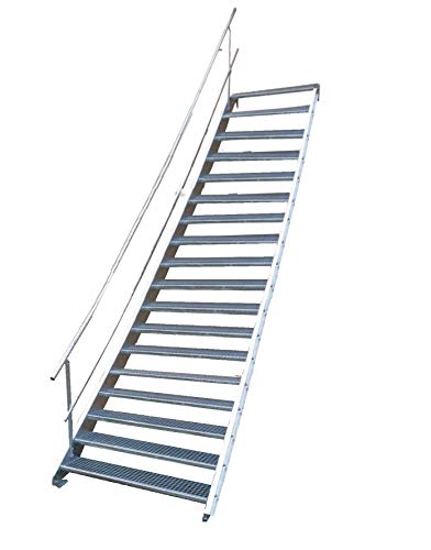 Stahltreppe Industrietreppe Aussentreppe Treppe 18 Stufen-Breite 80cm Variable Geschosshöhe 299-360cm mit einseitigem Geländer von TMM