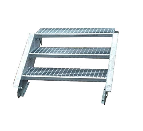 Stahltreppe Industrietreppe Aussentreppe Treppe 3 Stufen/Stufenbreite 80cm / Geschosshöhe variabel 40-60cm verzinkt Gitterrosttreppenstufen Tiefe 24cm von TMM