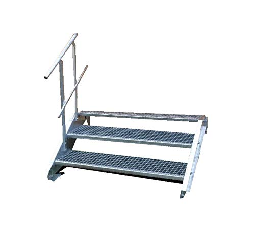 Stahltreppe Industrietreppe Aussentreppe Treppe 3 Stufen-Breite 100cm Variable Geschosshöhe 40-60cm mit einseitigem Geländer von TMM