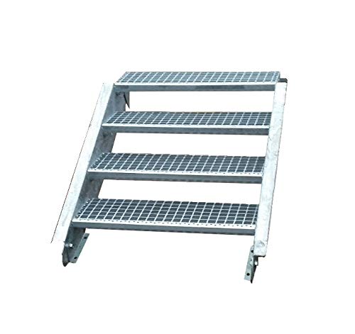 Stahltreppe Industrietreppe Aussentreppe Treppe 4 Stufen/Stufenbreite 100cm / Geschosshöhe variabel 55-85cm verzinkt Gitterrosttreppenstufen Tiefe 24cm von TMM