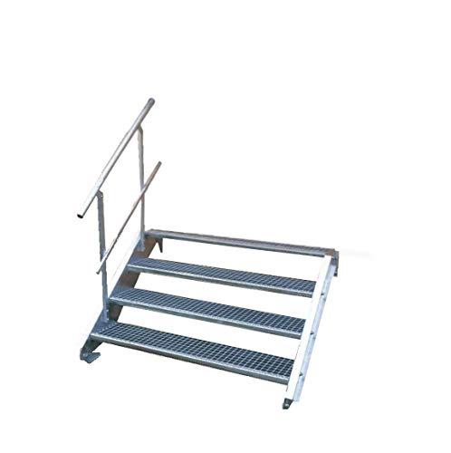 Stahltreppe Industrietreppe Aussentreppe Treppe 4 Stufen-Breite 100cm Variable Geschosshöhe 55-85cm mit einseitigem Geländer von TMM