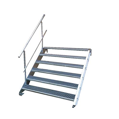 Stahltreppe Industrietreppe Aussentreppe Treppe 6 Stufen-Breite 100cm Variable Geschosshöhe 90-120cm mit einseitigem Geländer von TMM